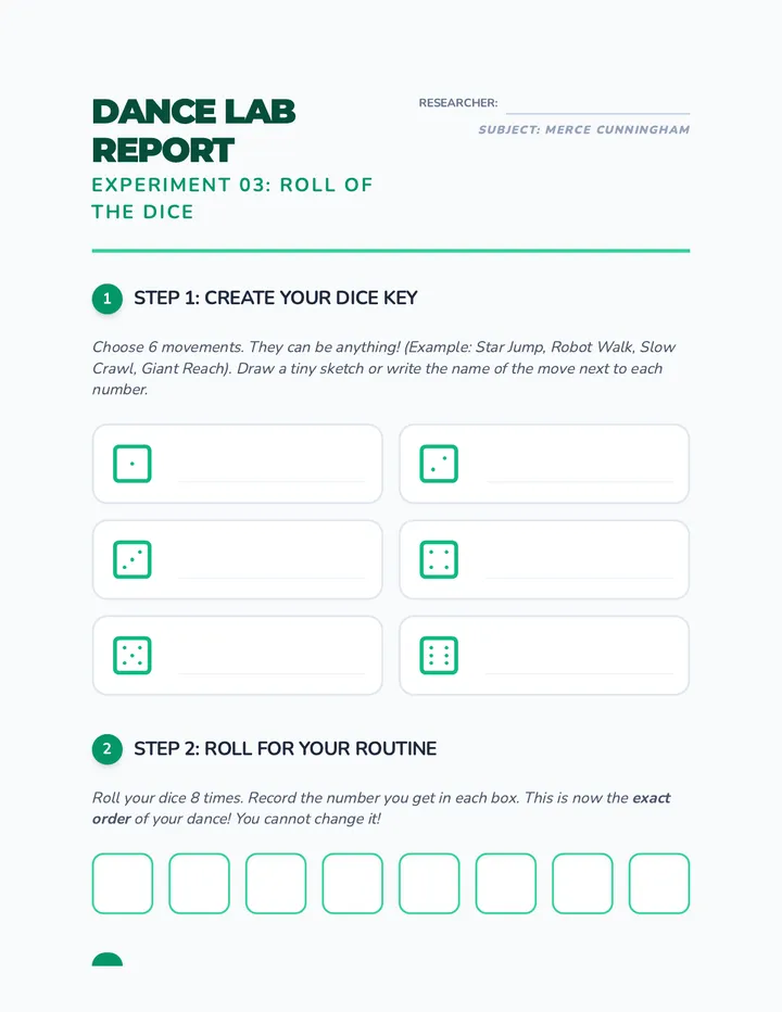 Chance Dance Dice Key Worksheet