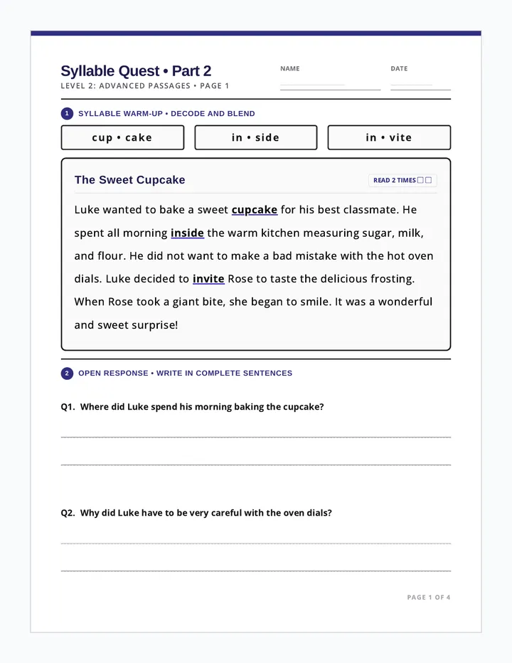 Syllable Quest Part Two Worksheet