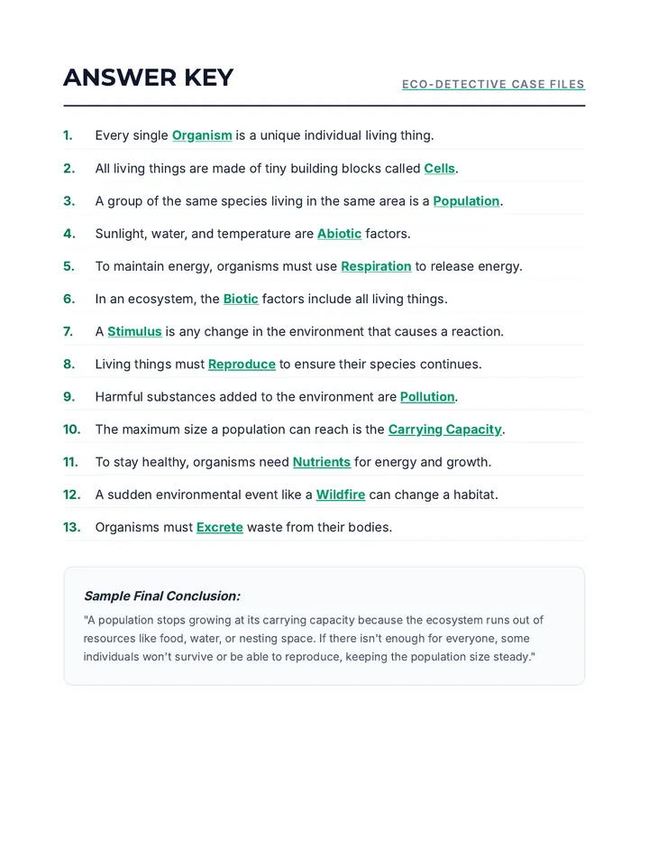 Eco Detective Fill Blank Answer Key