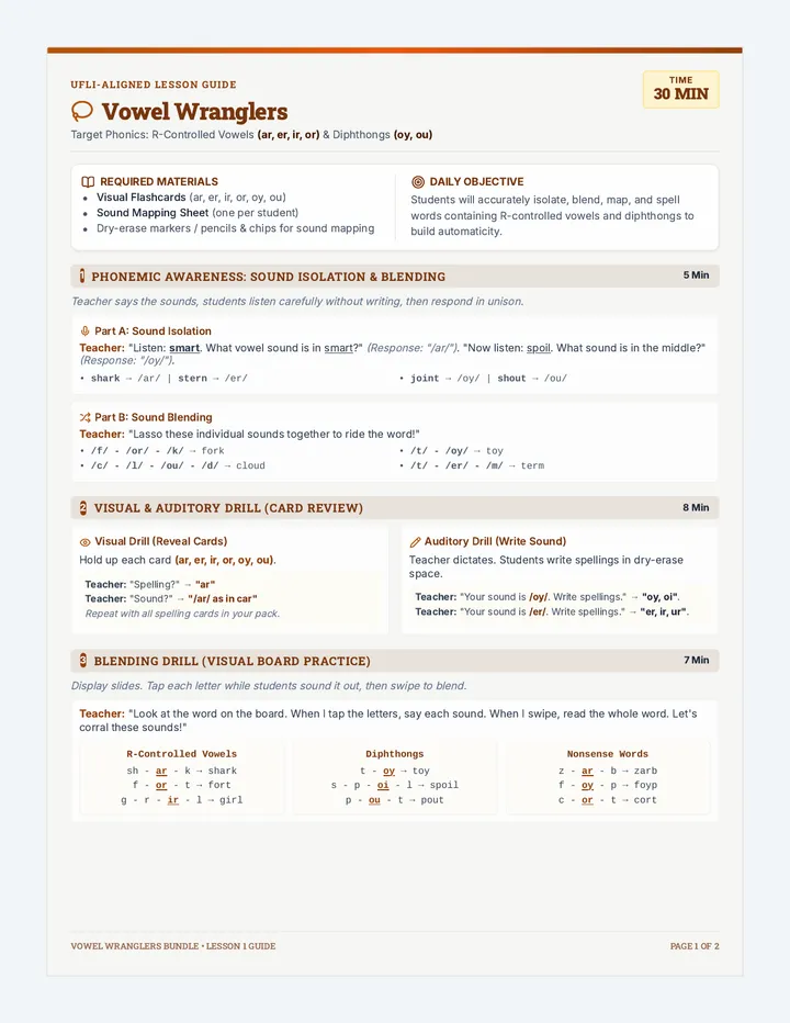 Vowel Wranglers Teacher Script
