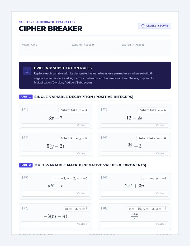 Cipher Breaker Worksheet