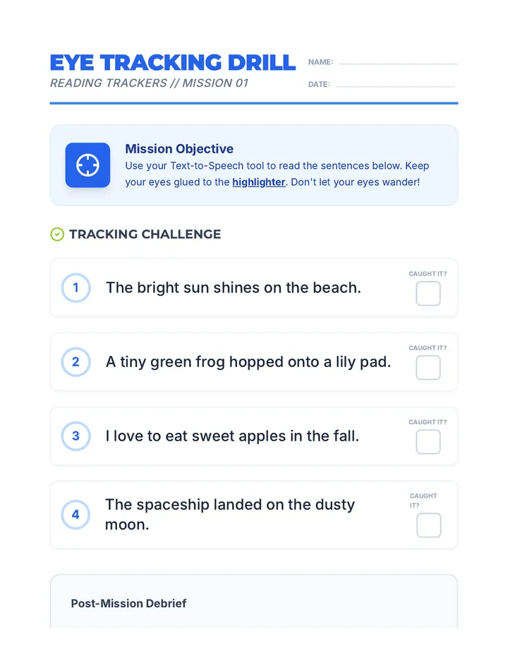 Eye Tracking Echo Worksheet