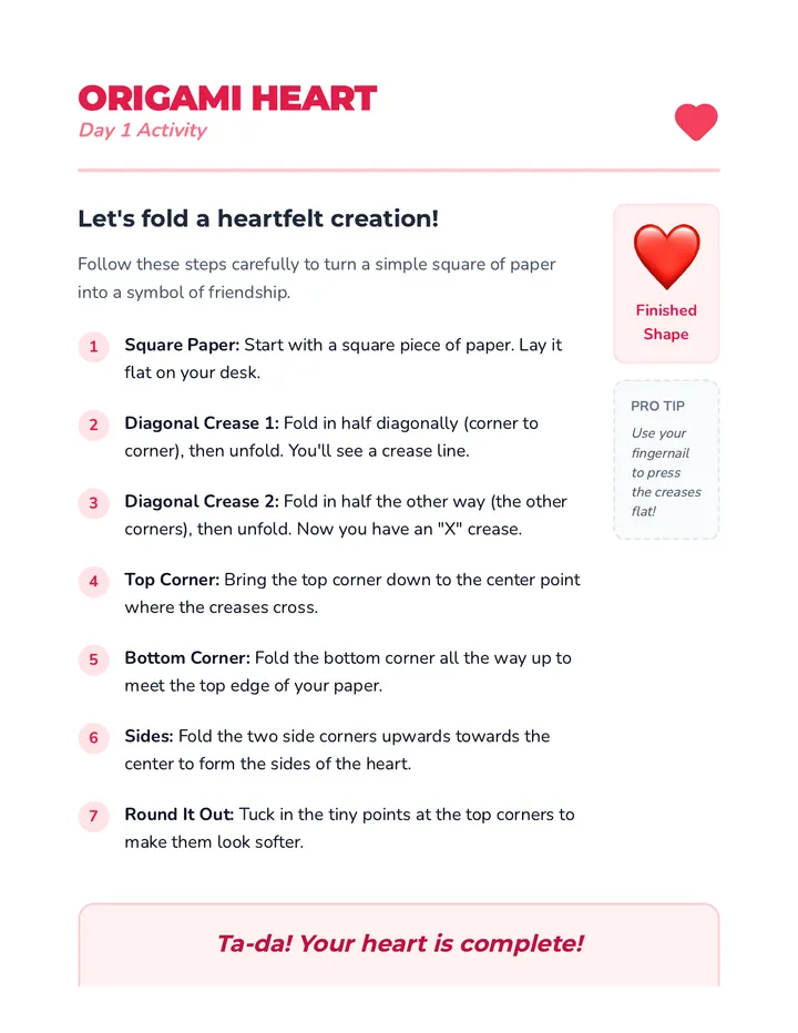 Origami Heart Activity Sheet