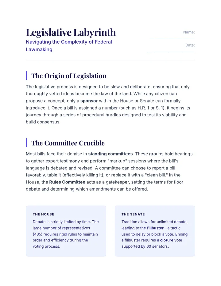 Legislative Labyrinth Worksheet