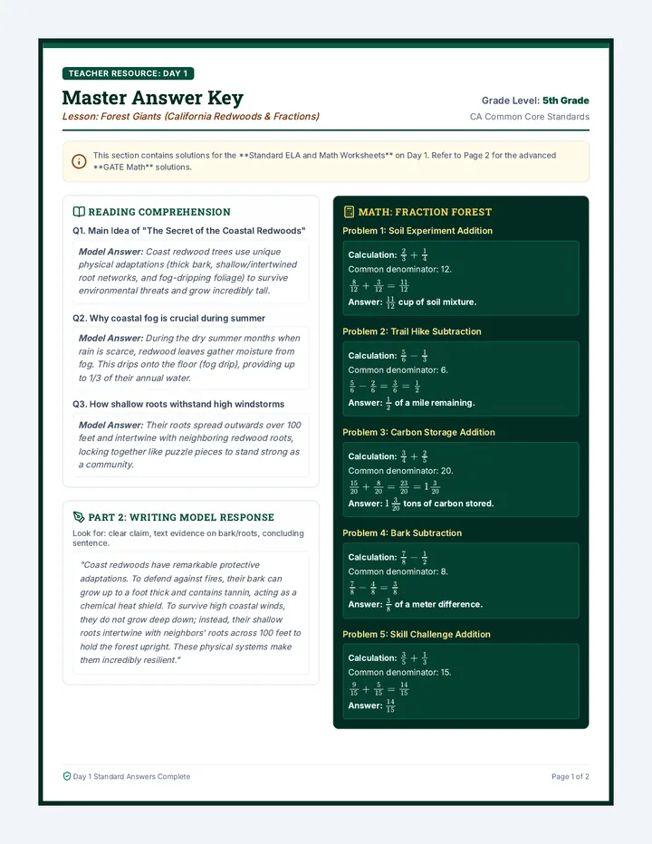 Forest Giants Answer Key