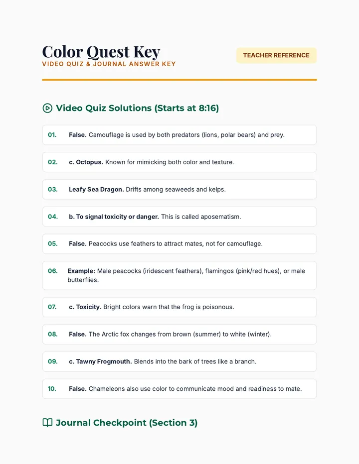 Color Quest Answer Key