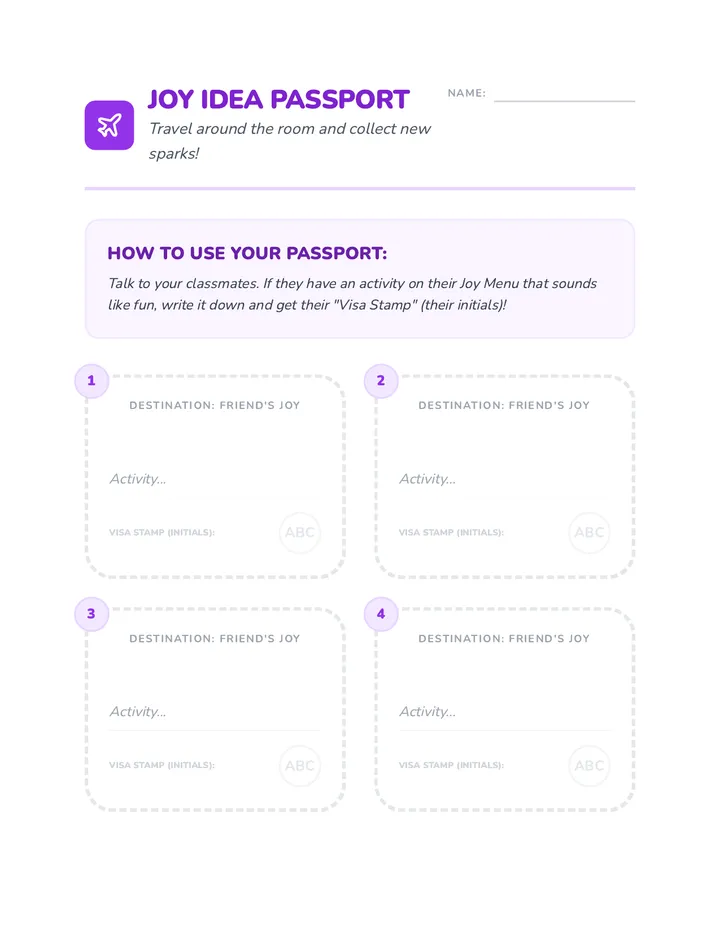 Peer Idea Passport Worksheet