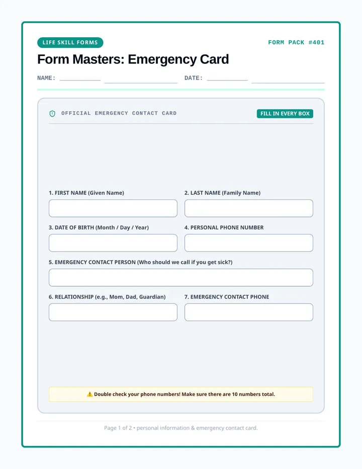 Form Masters Worksheet