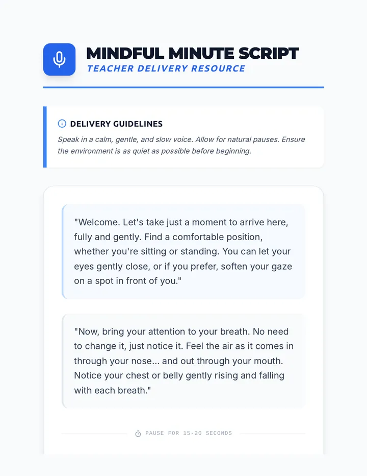 Mindful Minute Script Teacher Resource