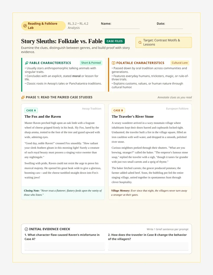 Story Sleuths Comparison Worksheet