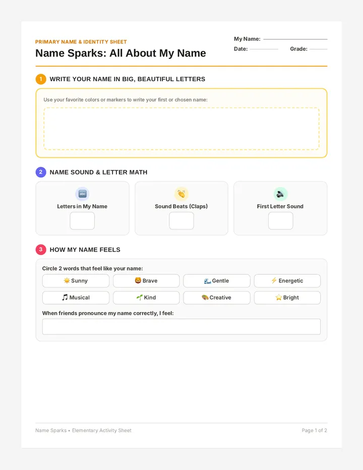 Name Sparks Activity Sheet