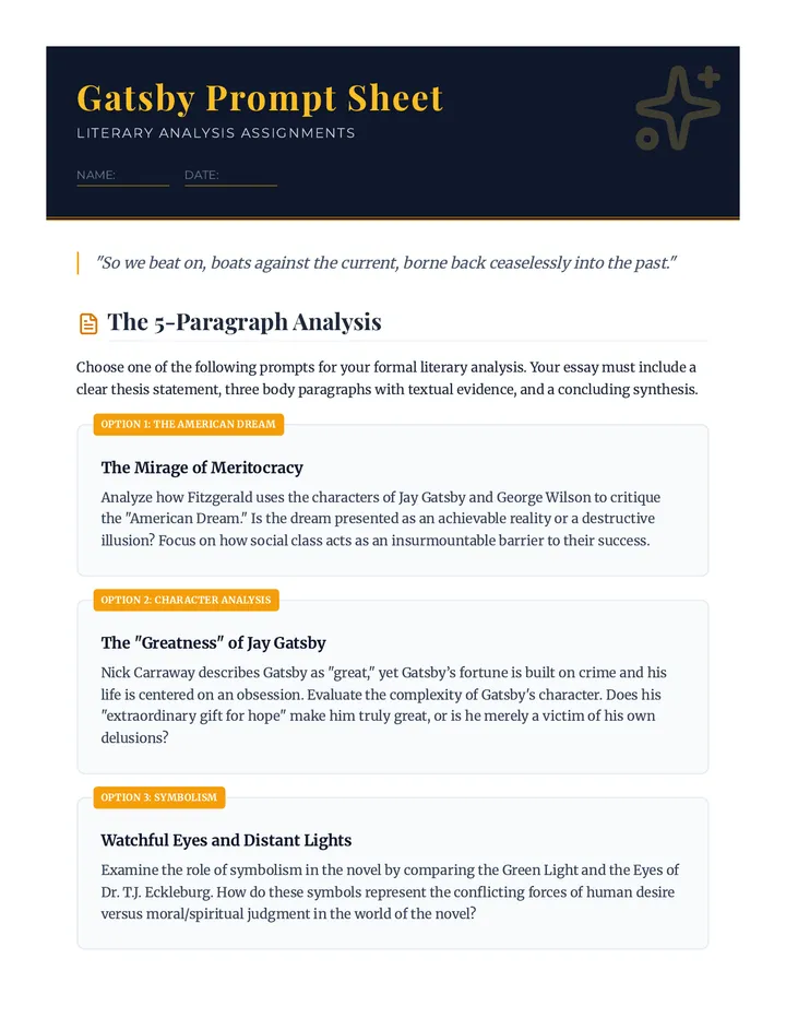 Gatsby Prompt Sheet