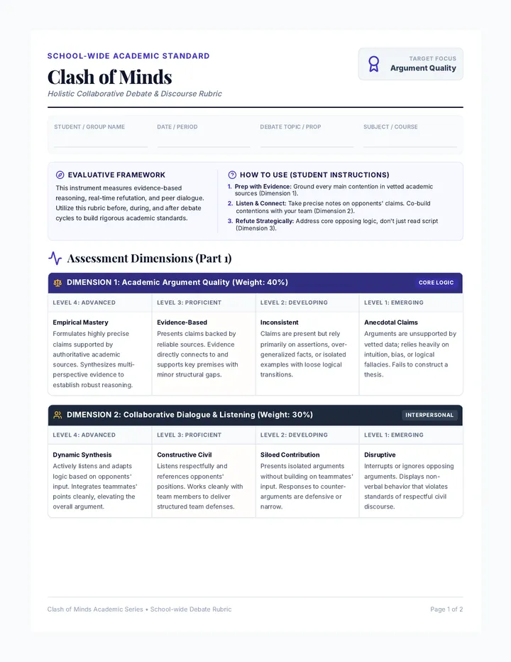 Clash of Minds Rubric