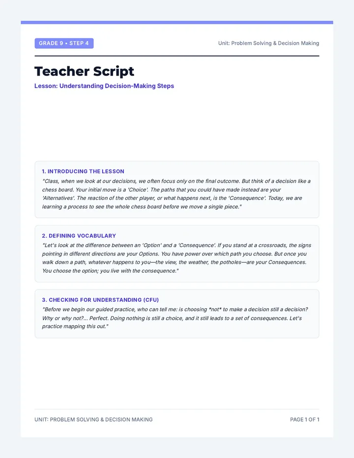 Grade 9 Teacher Script