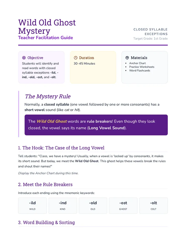 Wild Old Ghost Teacher Guide
