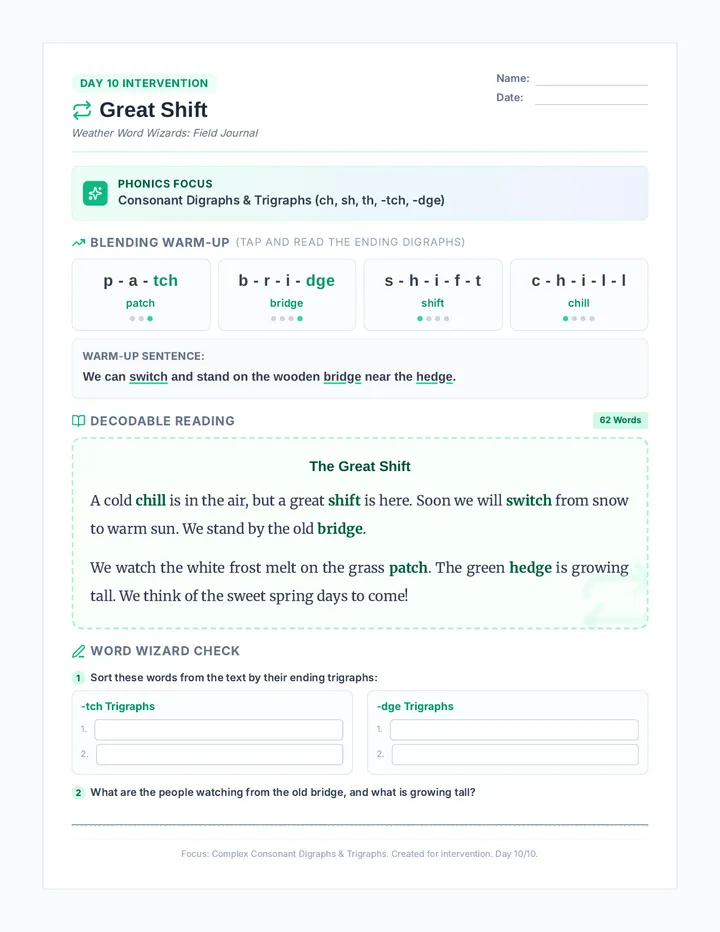 Great Shift Worksheet