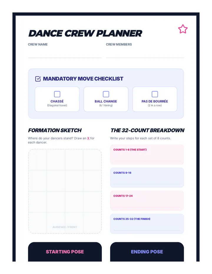 Choreography Planner Worksheet