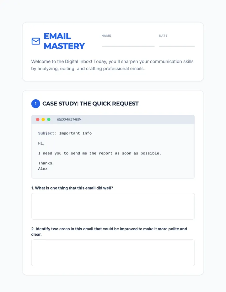 Email Etiquette Practice Worksheet