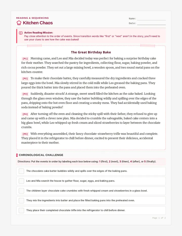 Kitchen Chaos Worksheet