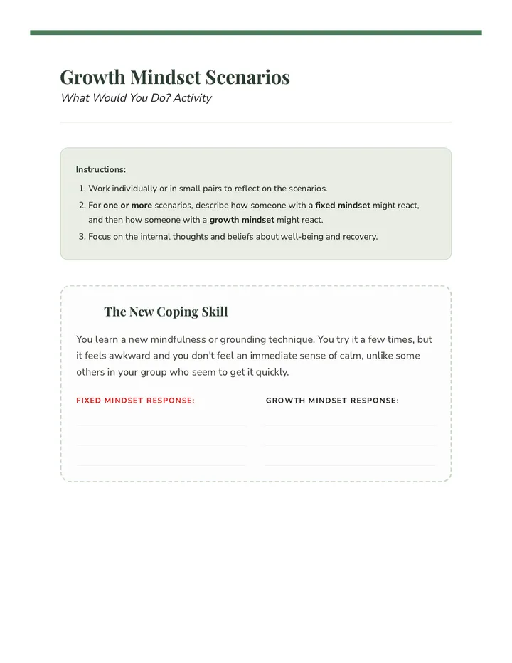 Growth Mindset Activity Scenarios