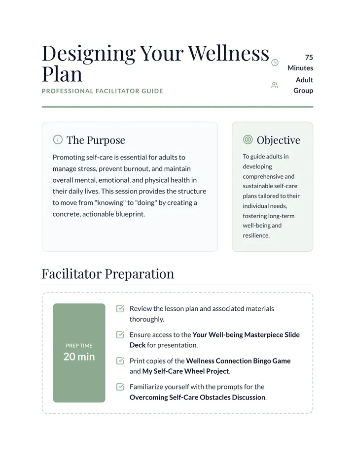 Designing Wellness Plan Lesson Plan