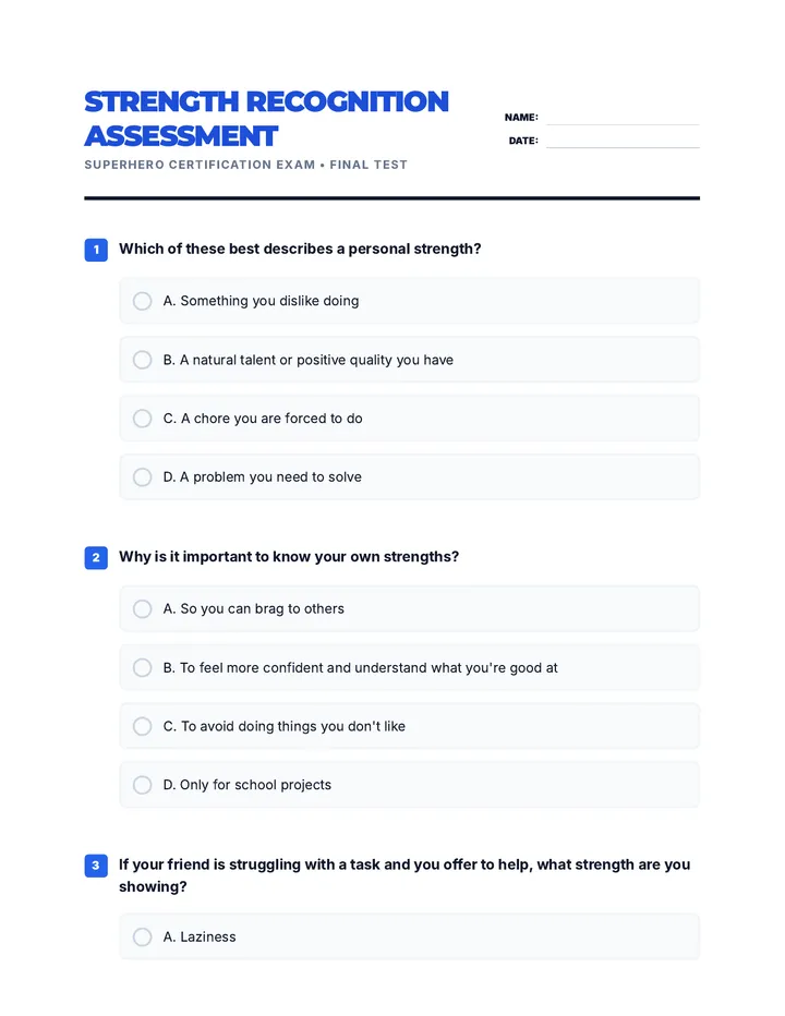 Strength Recognition Test Worksheet