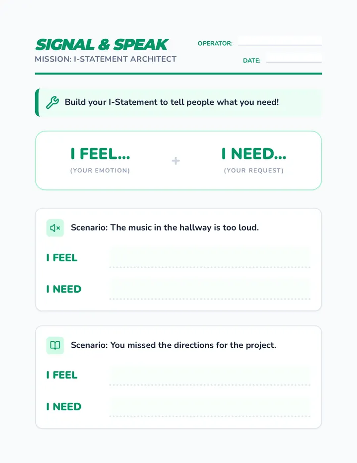 I Statement Mission Worksheet
