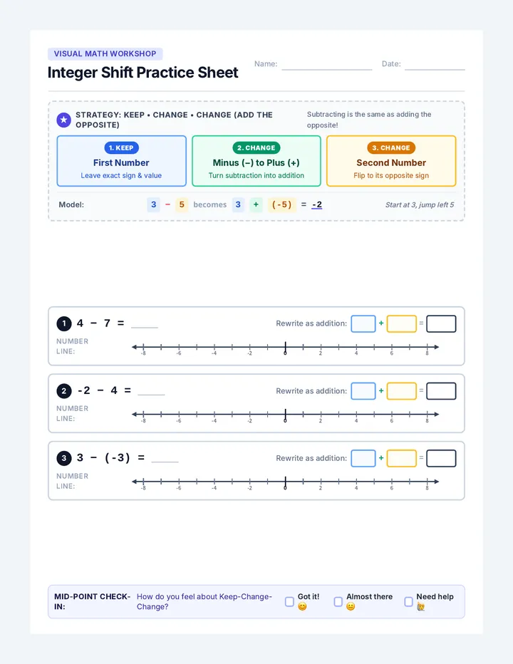Integer Shift Practice Sheet