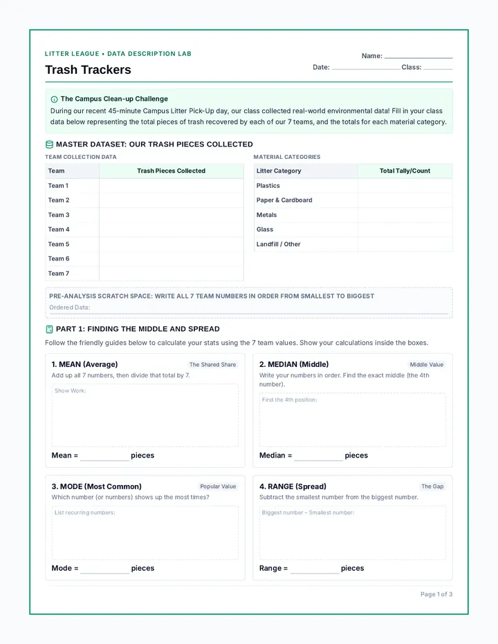 Trash Trackers Worksheet