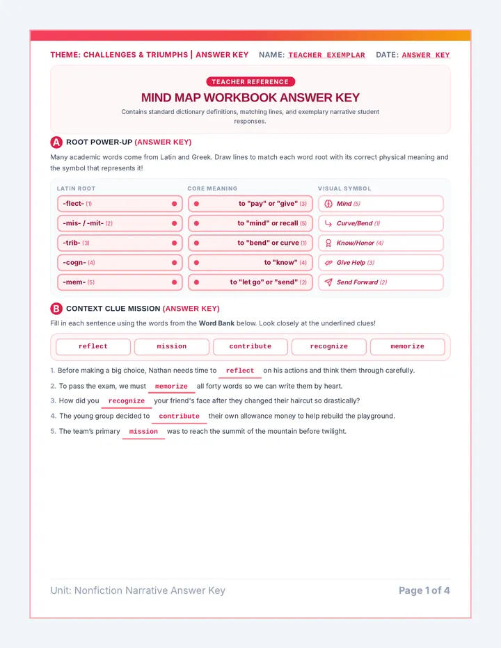 Mind Map Vocabulary Answer Key