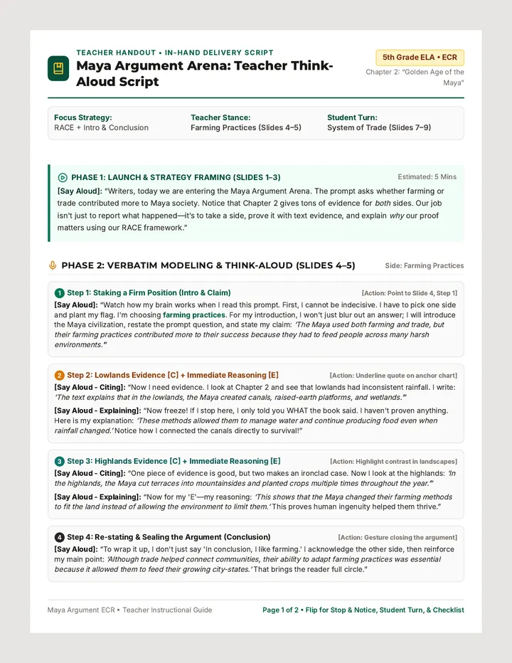 Think Aloud Teacher Script