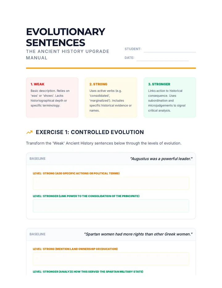 Ancient History Evolutionary Sentences Worksheet