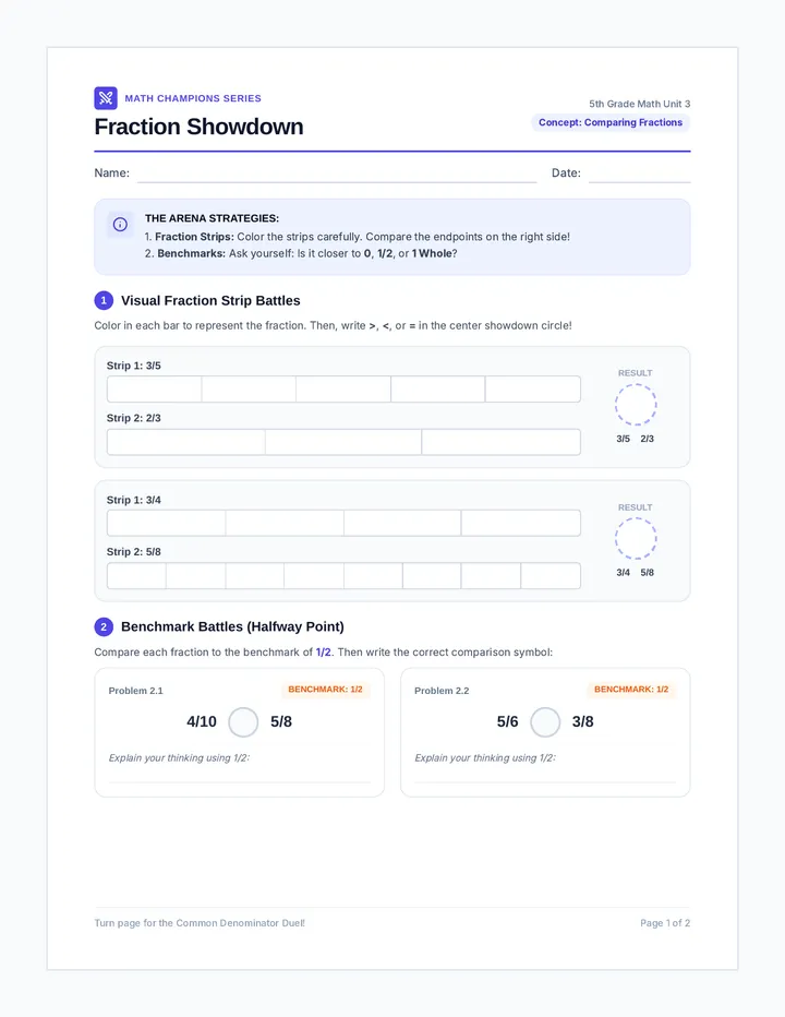 Fraction Showdown Worksheet