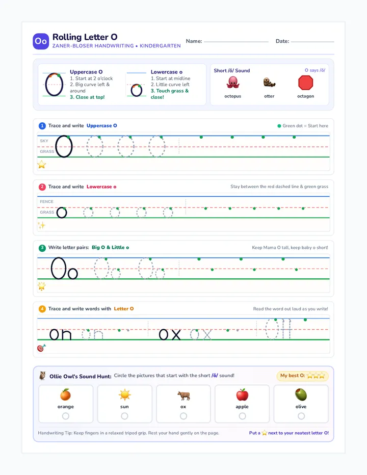 Rolling Letter O Worksheet