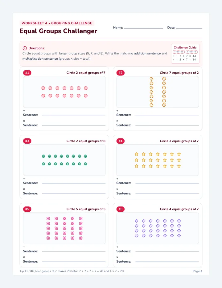 Equal Groups Challenger Worksheet