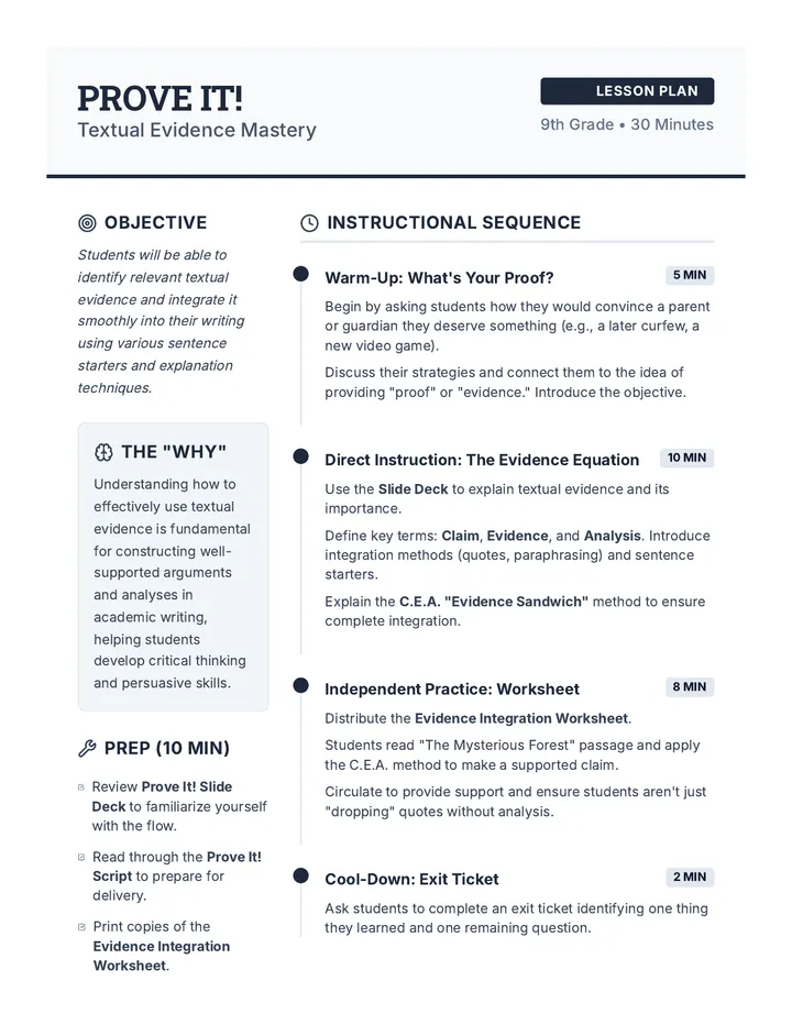 Prove It Lesson Plan