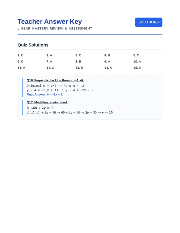 Linear Mastery Teacher Answer Key