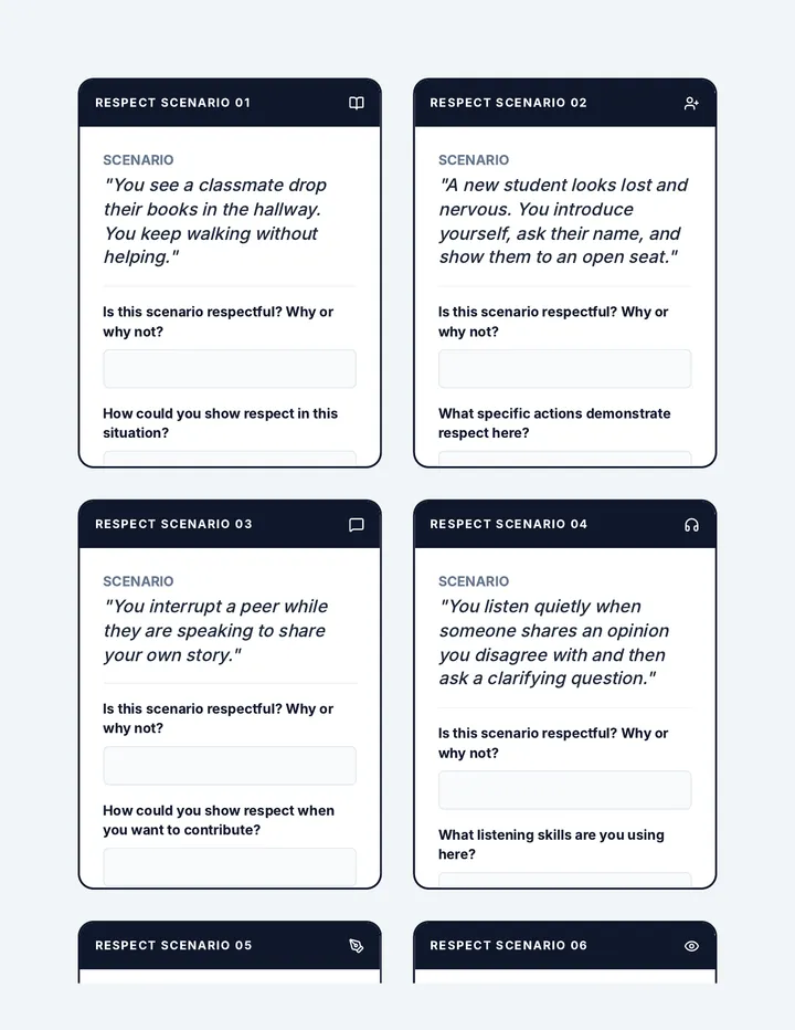 Respect Scenarios Game Cards