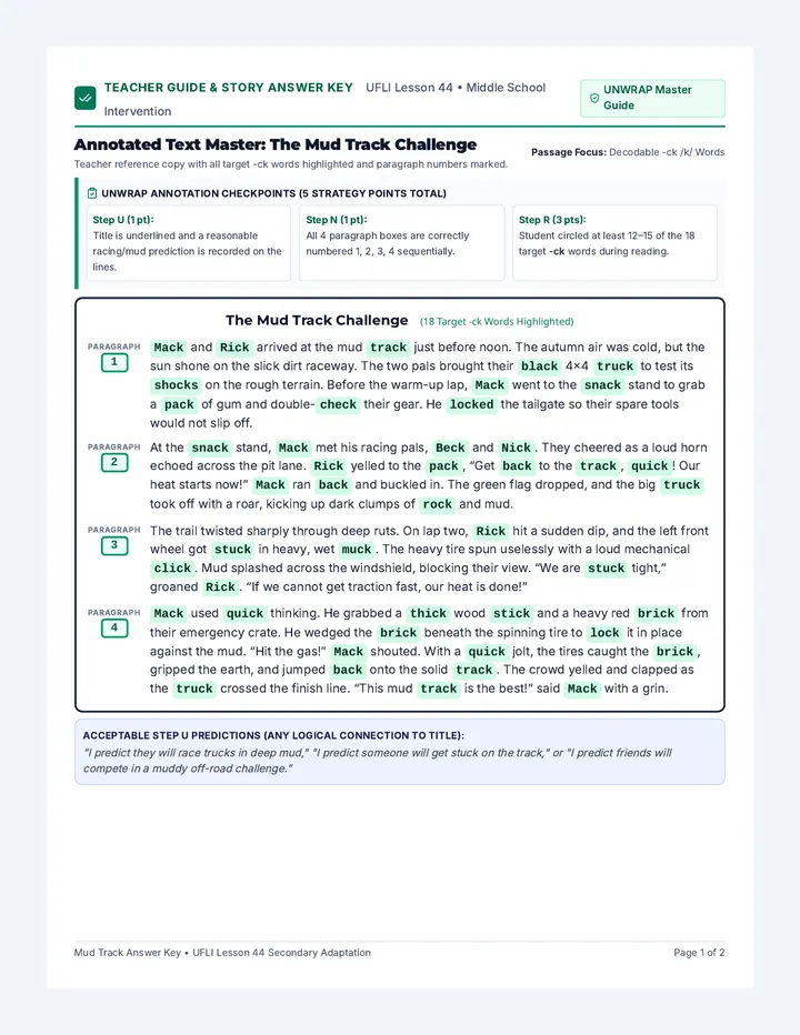 Mud Track Answer Key