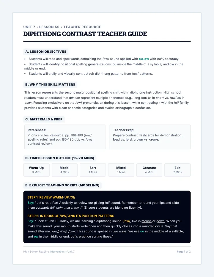 Diphthong Contrast Teacher Guide