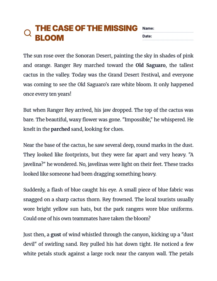 Missing Bloom Story Sheet