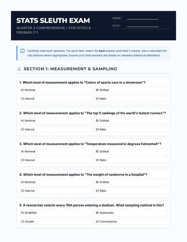 Stats Sleuth Exam Document