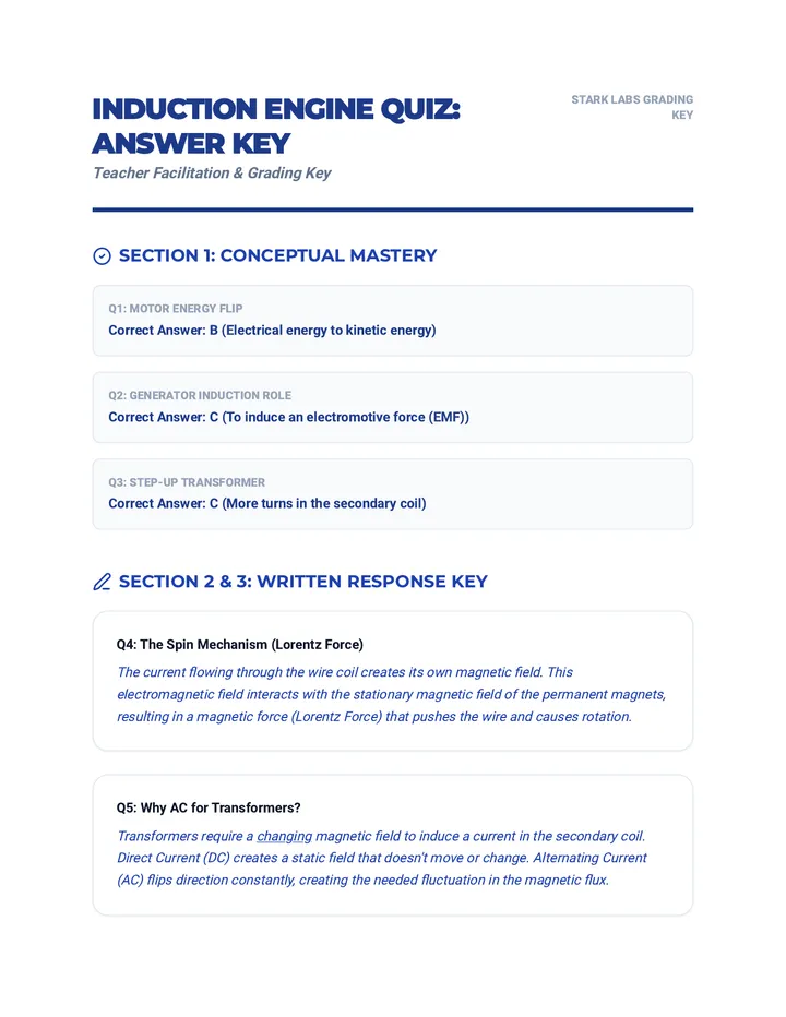 Induction Engine Quiz Answer Key