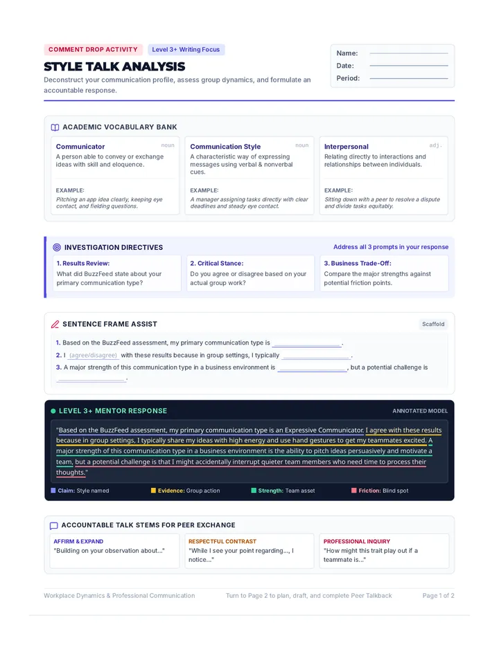 Style Talk Worksheet