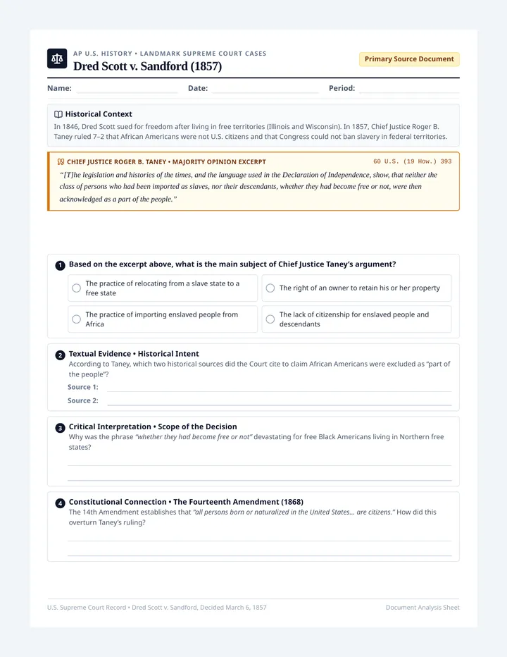 Dred Scott Analysis Worksheet