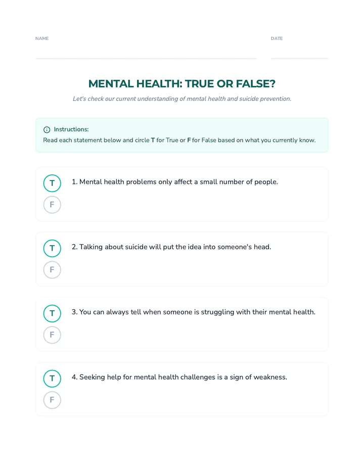 Mental Health Warm Up Worksheet