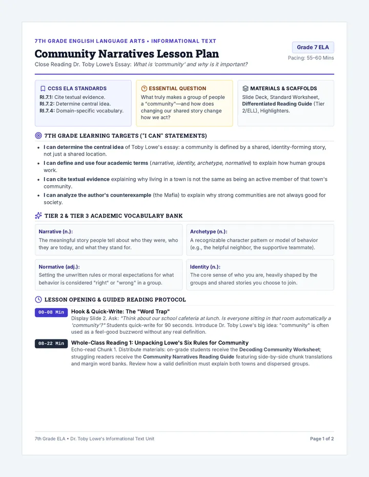 Community Narratives Lesson Plan