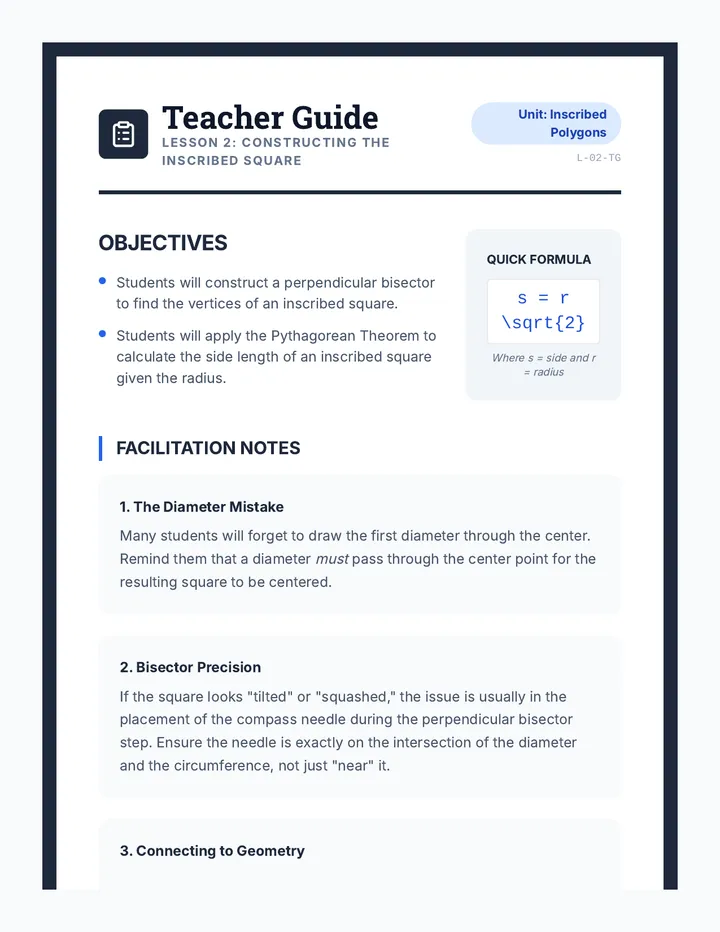 Inscribed Square Teacher Guide