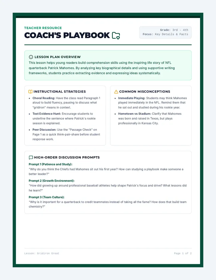 Gridiron Great Teacher Guide