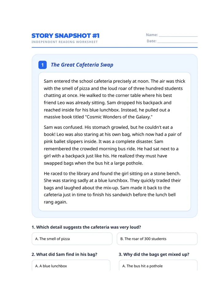 Story Snapshots Independent Worksheets Advanced Final